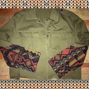 SHEIN GREEN COTTON JACKET W/SOUTHWEST SLEEVES~LARG